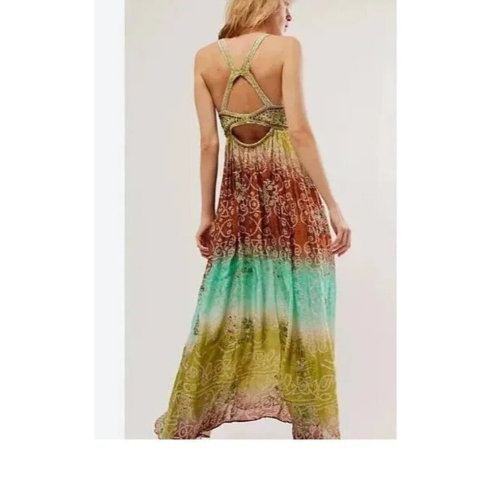 NEW FREE PEOPLE INTO THE NIGHT EMBROIDERED SEQUIN MAXI DRESS LARGE - Picture 3 of 14